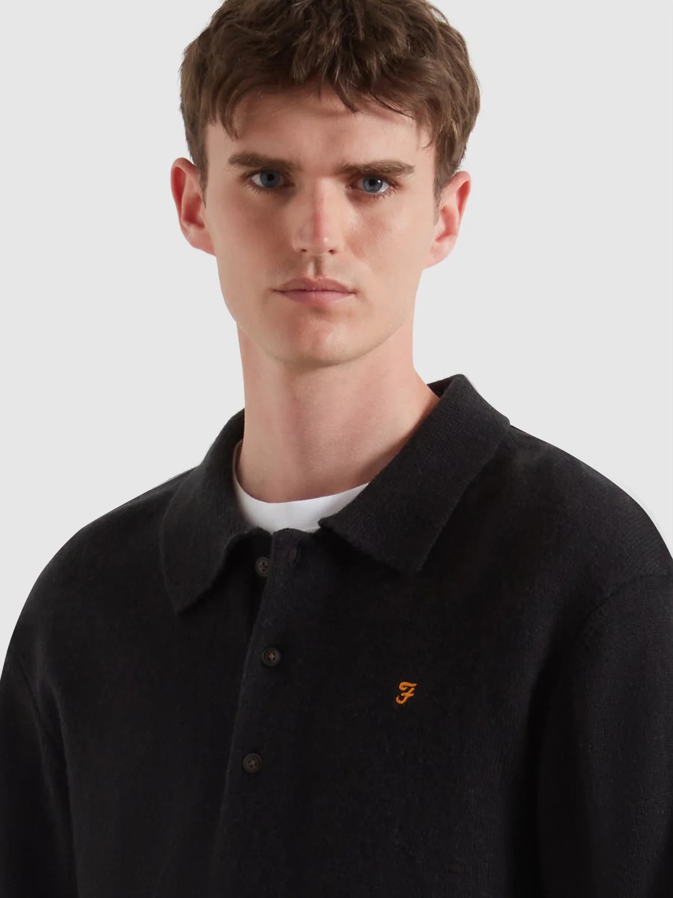 Matson Knitted Long Sleeve Polo Shirt In Black - Image 4