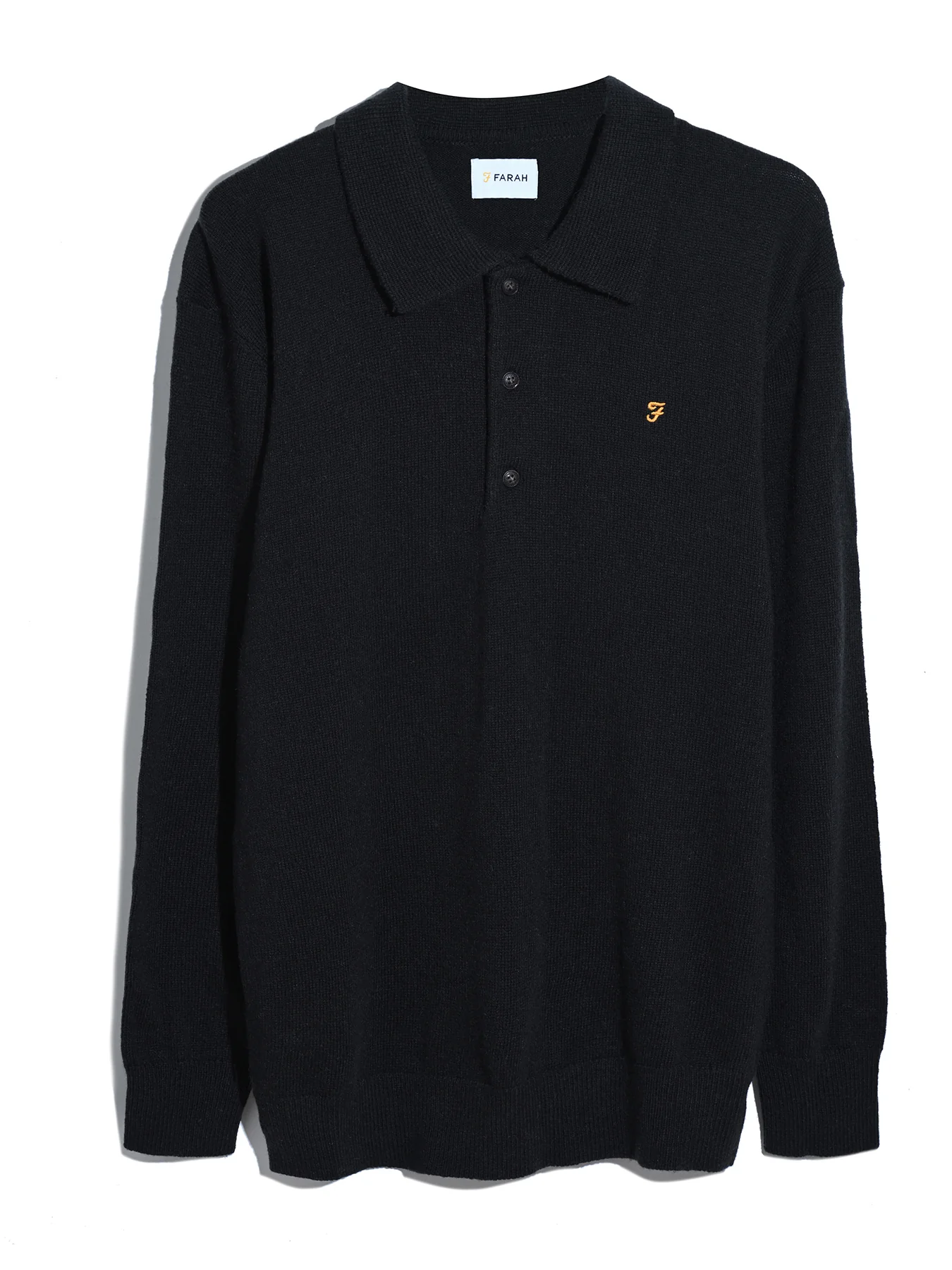 Matson Knitted Long Sleeve Polo Shirt In Black - Image 5
