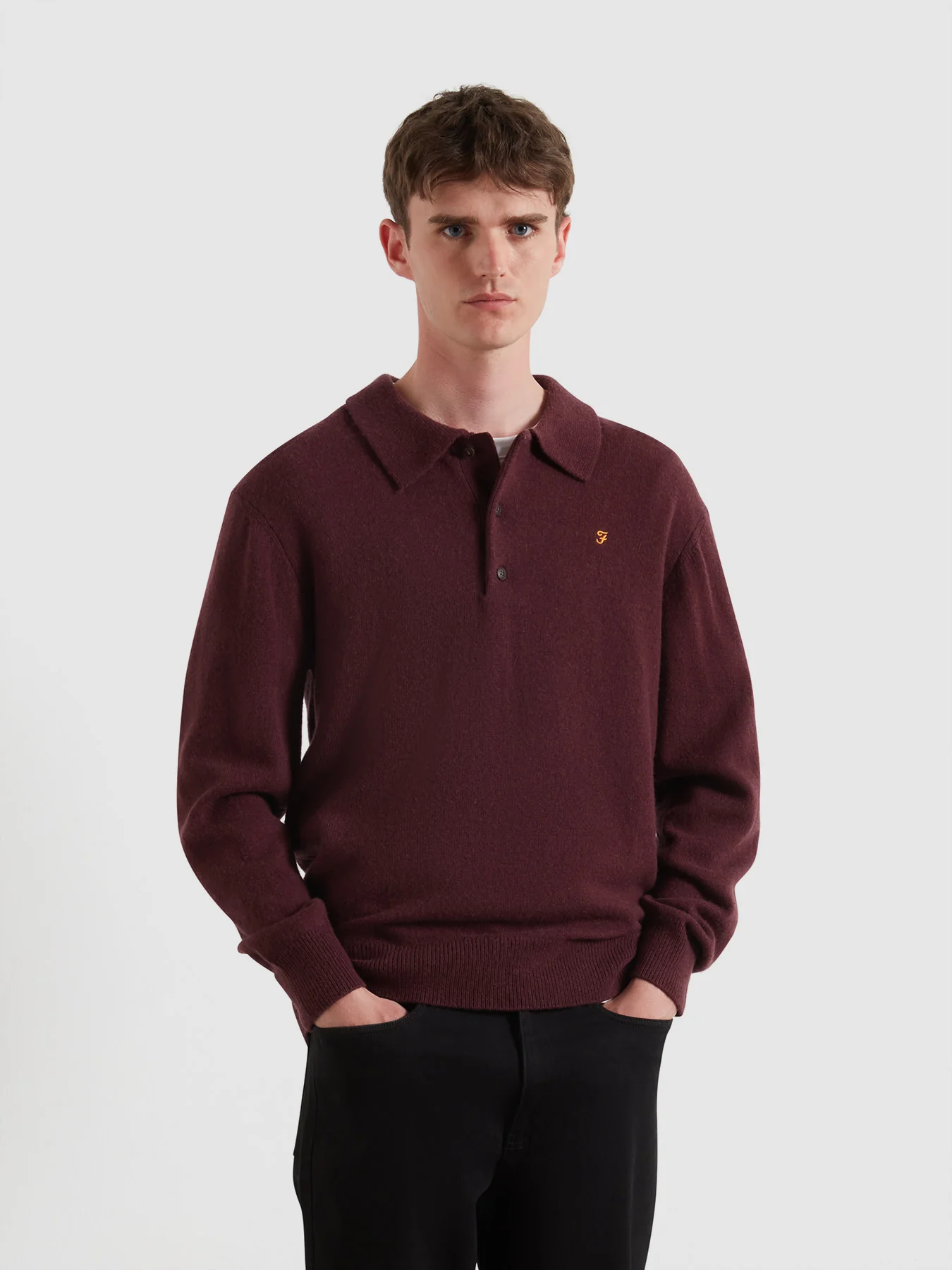 Matson Knitted Long Sleeve Polo Shirt In Bordeaux