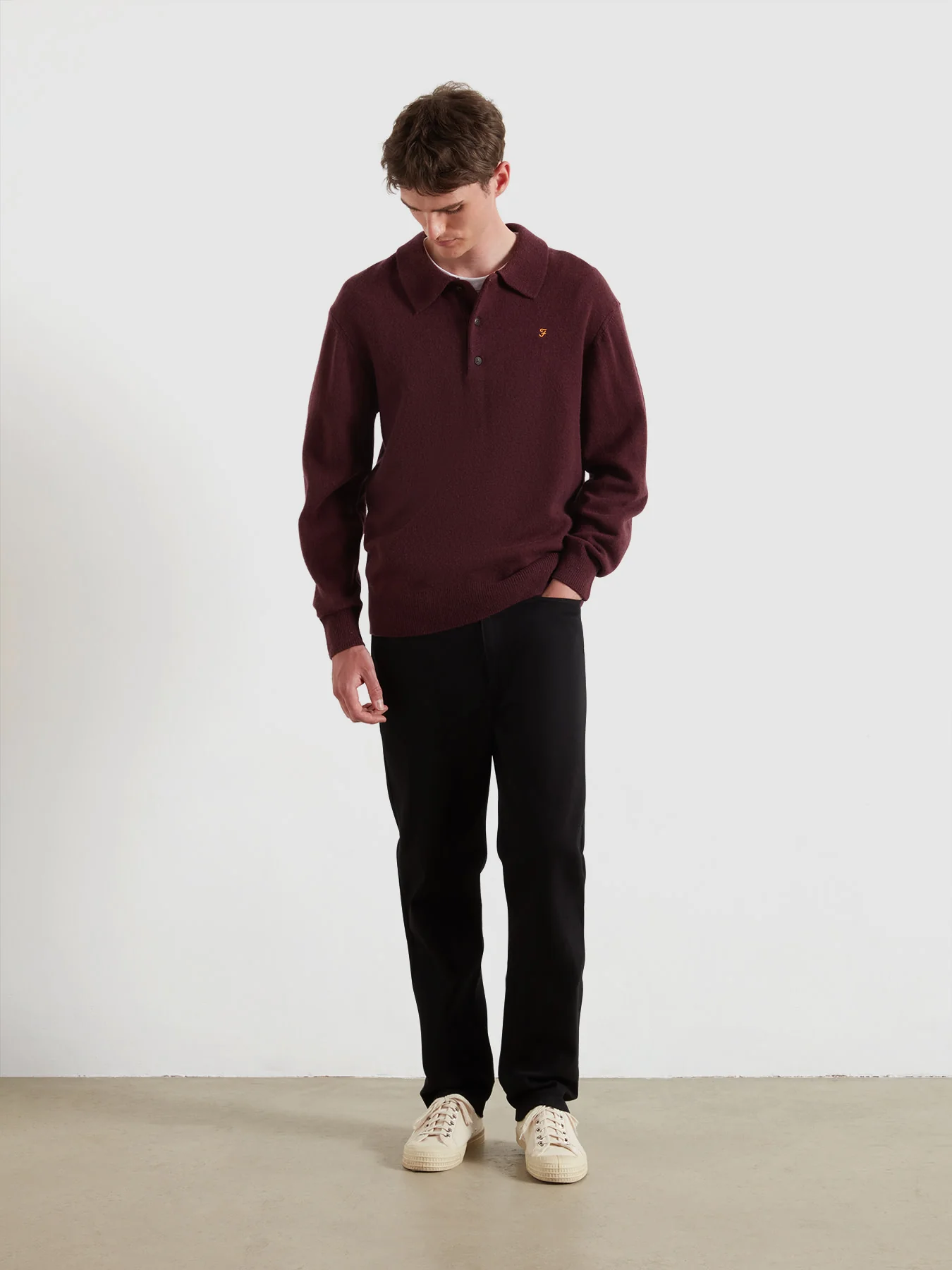 Matson Knitted Long Sleeve Polo Shirt In Bordeaux - Image 2