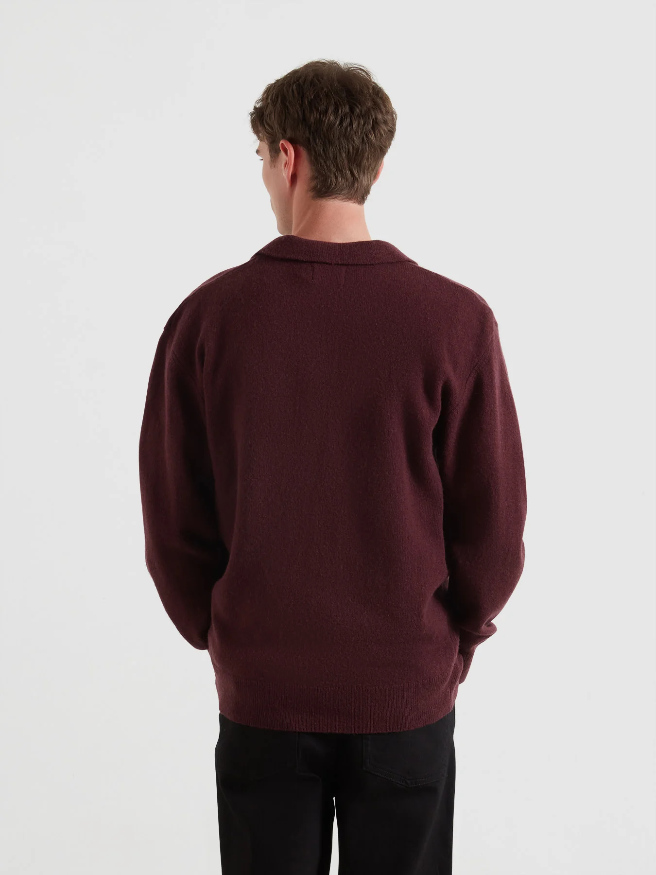 Matson Knitted Long Sleeve Polo Shirt In Bordeaux - Image 3