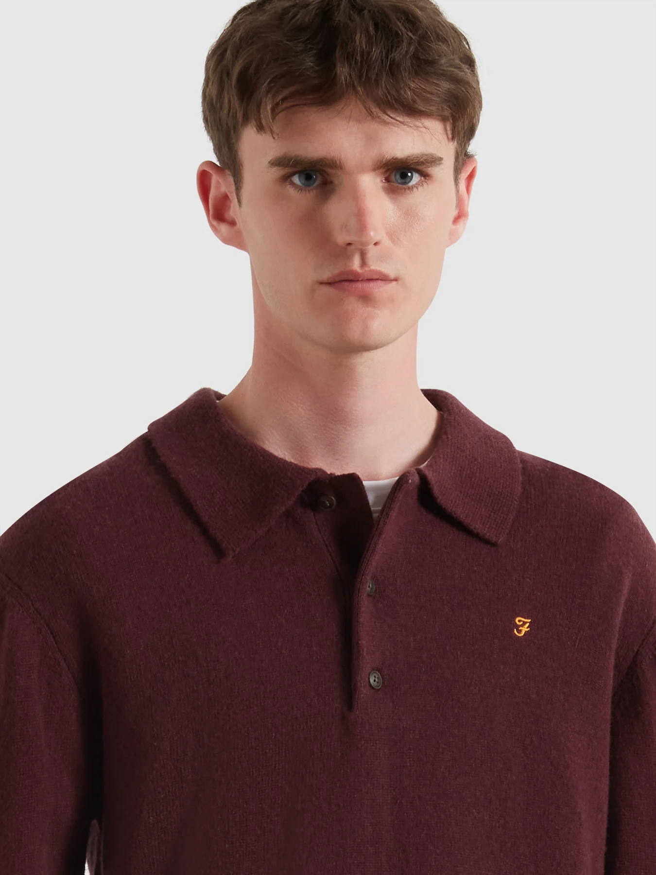 Matson Knitted Long Sleeve Polo Shirt In Bordeaux - Image 4