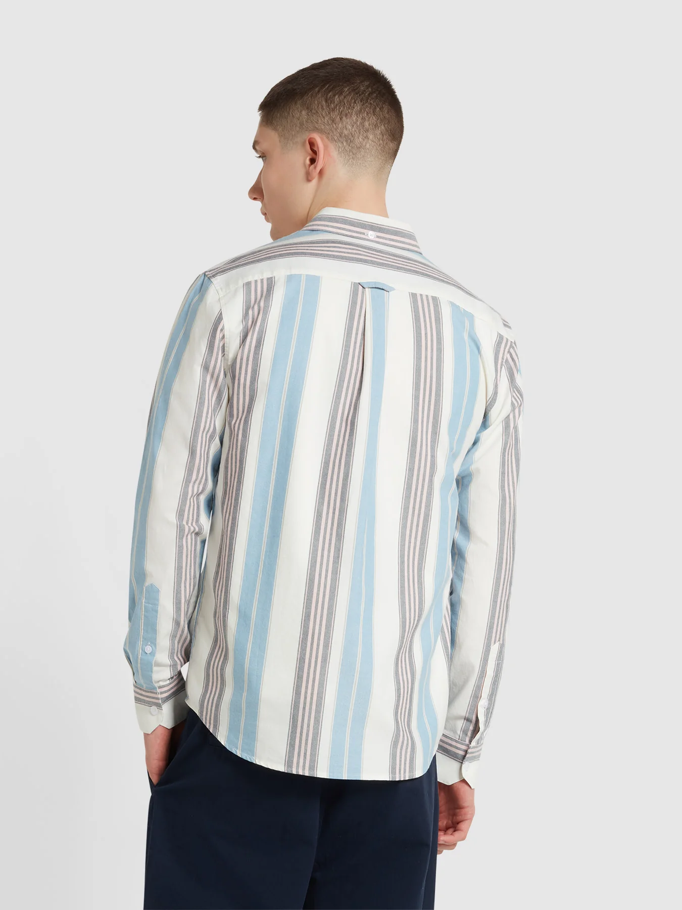 Millard Long Sleeve Button Down Stripe Shirt In Ecru - Image 3