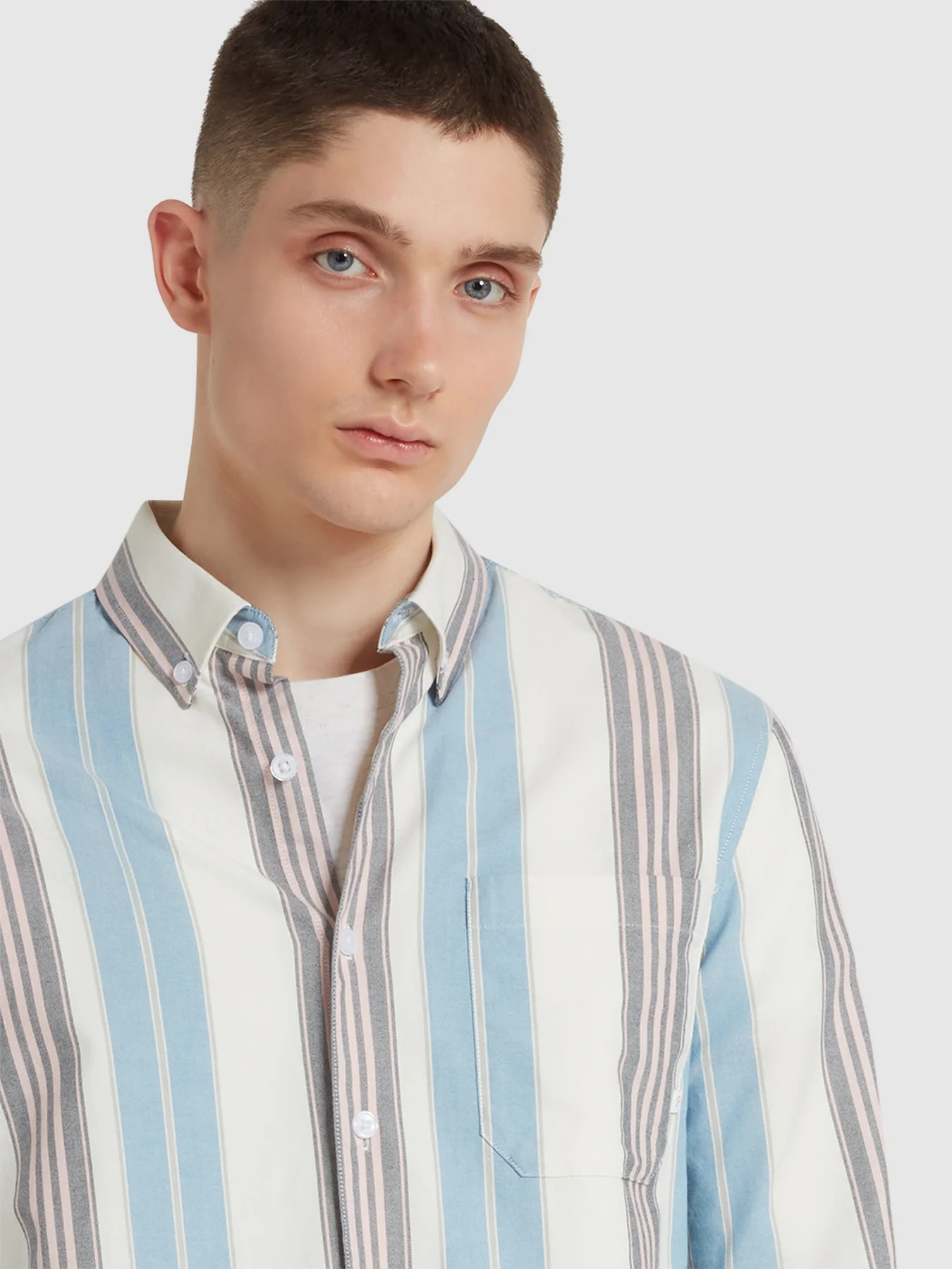 Millard Long Sleeve Button Down Stripe Shirt In Ecru - Image 4