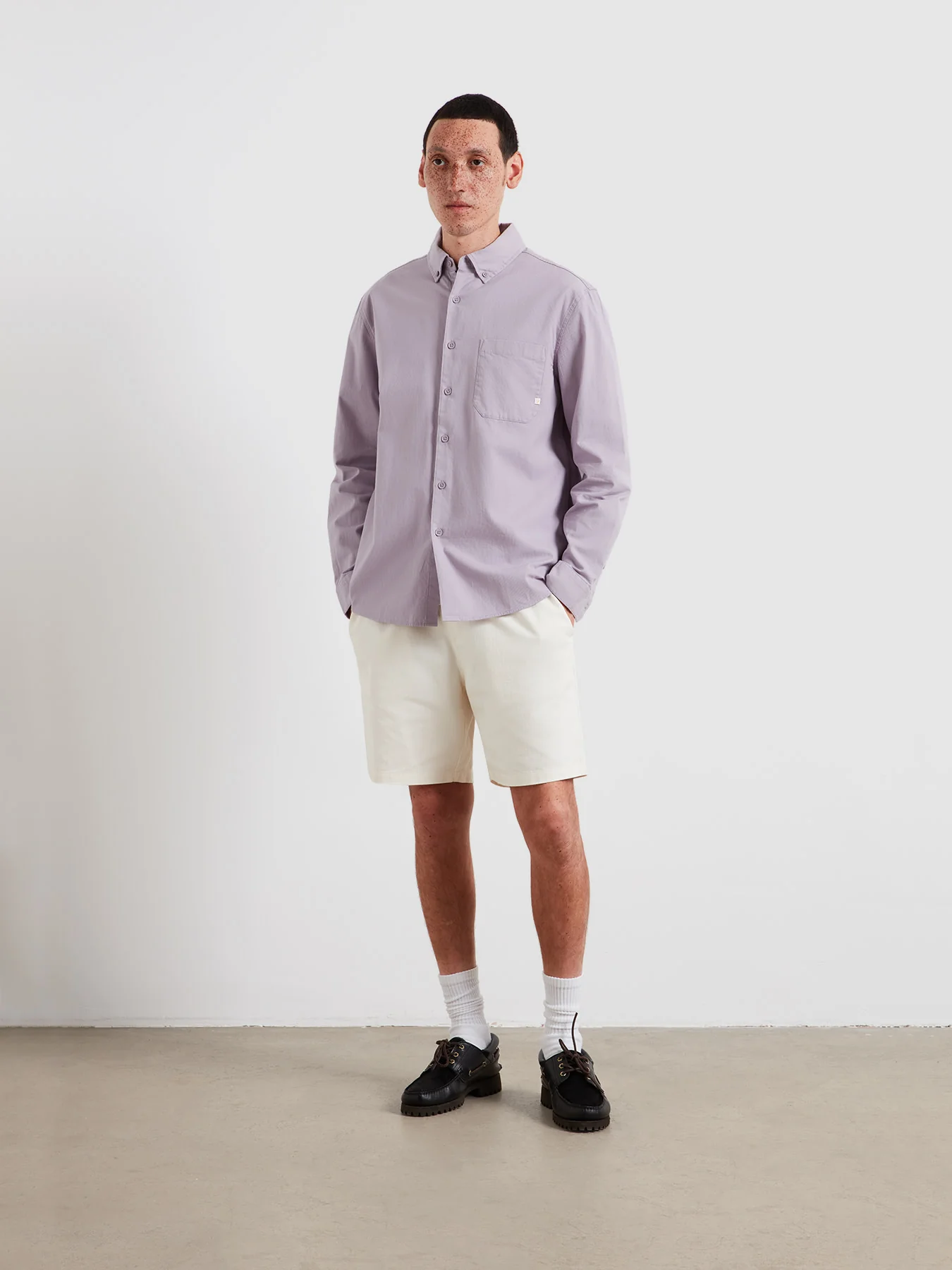 Netherton Bedford Cord Shirt In Dusky Lavender - Image 3