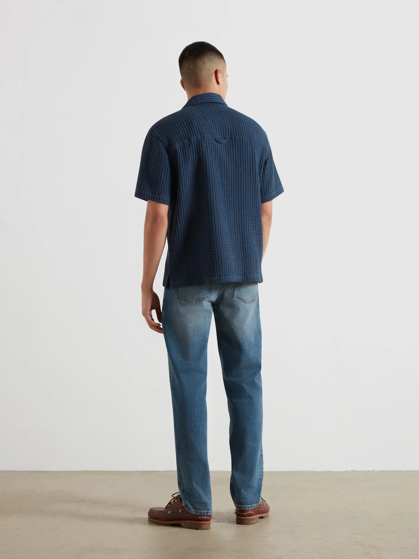 Olsen Waffle Short Sleeve Shirt In Aegean Blue - Image 3