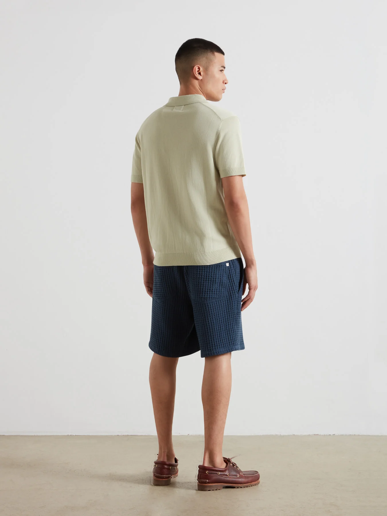 Poplar Knitted Button Front Polo Shirt In Soft Green - Image 4