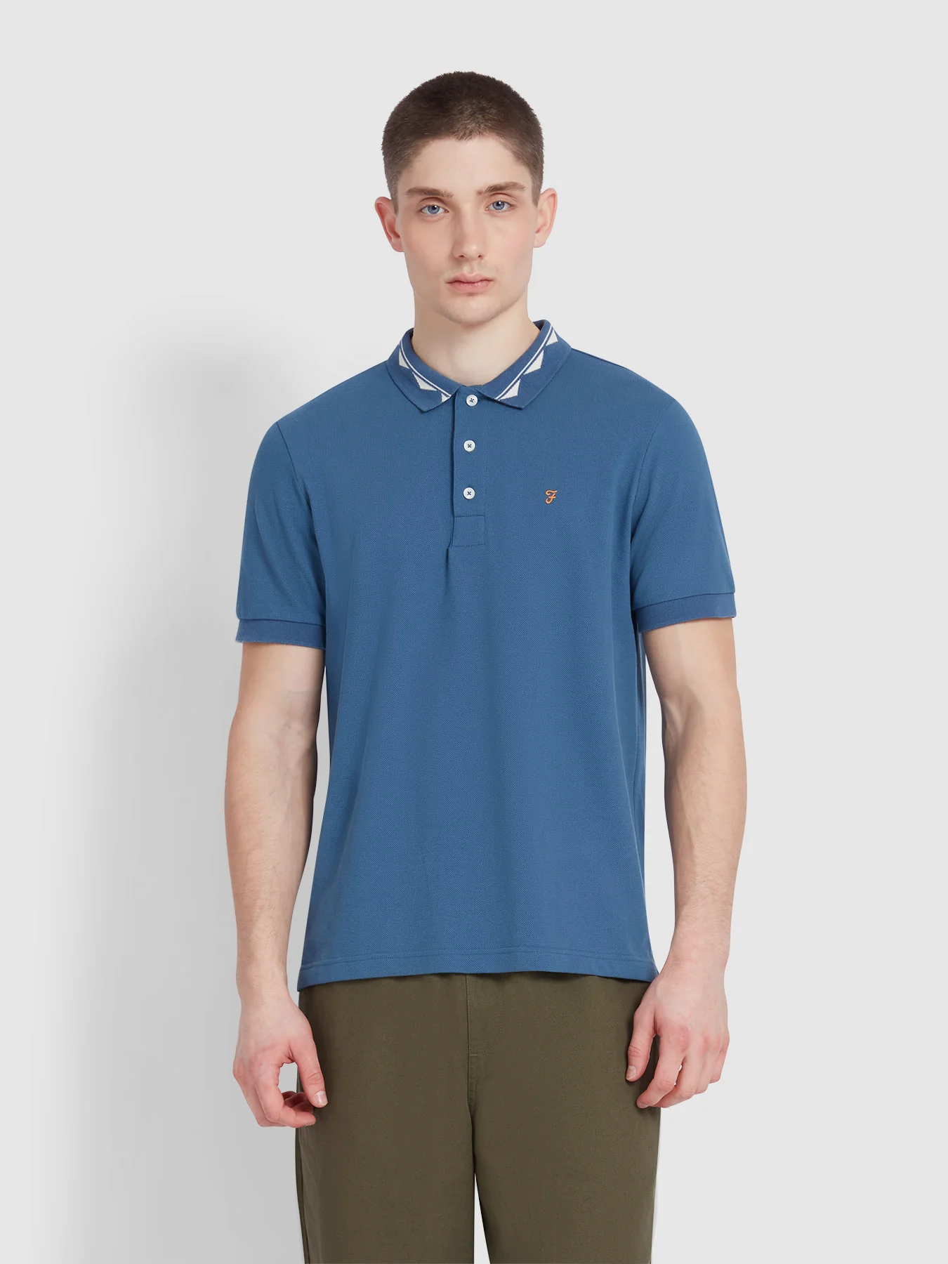 Reeves Zig Zag Tipped Collar Polo Shirt In Cold Metal