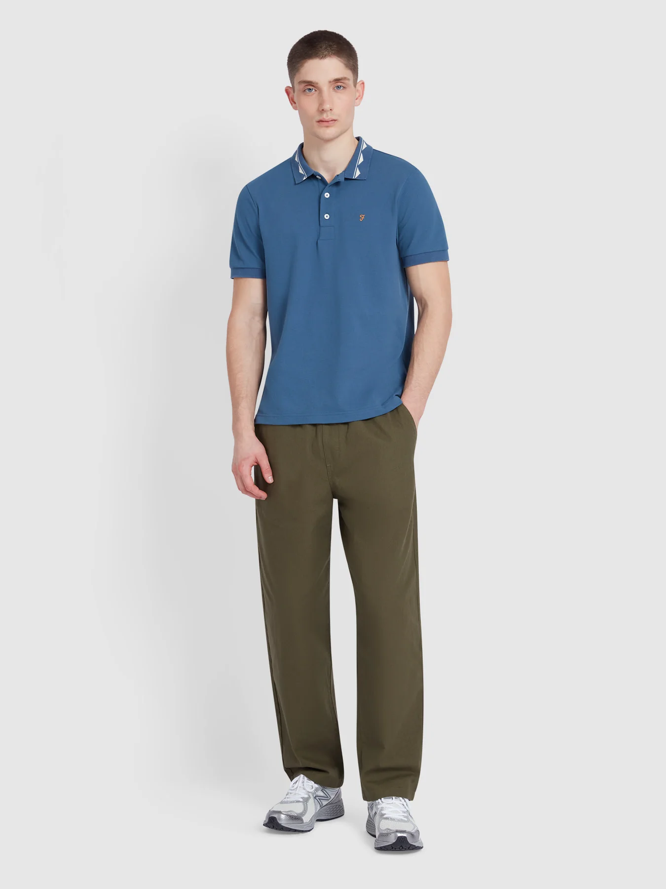 Reeves Zig Zag Tipped Collar Polo Shirt In Cold Metal - Image 2