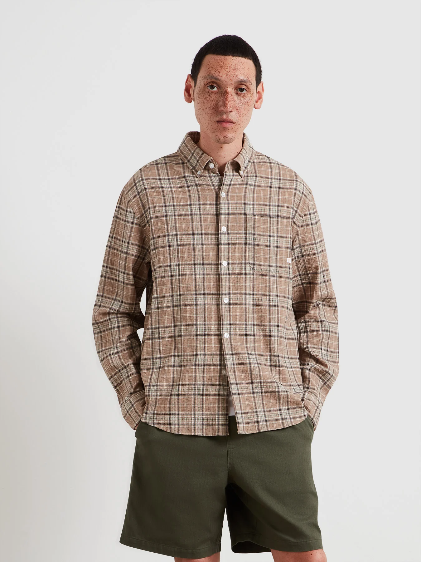 Sands Check Shirt In Ashen Taupe - Image 2