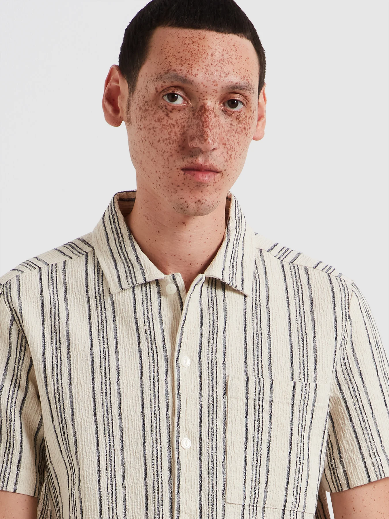 Simon Striped Short Sleeve Shirt In Ecru