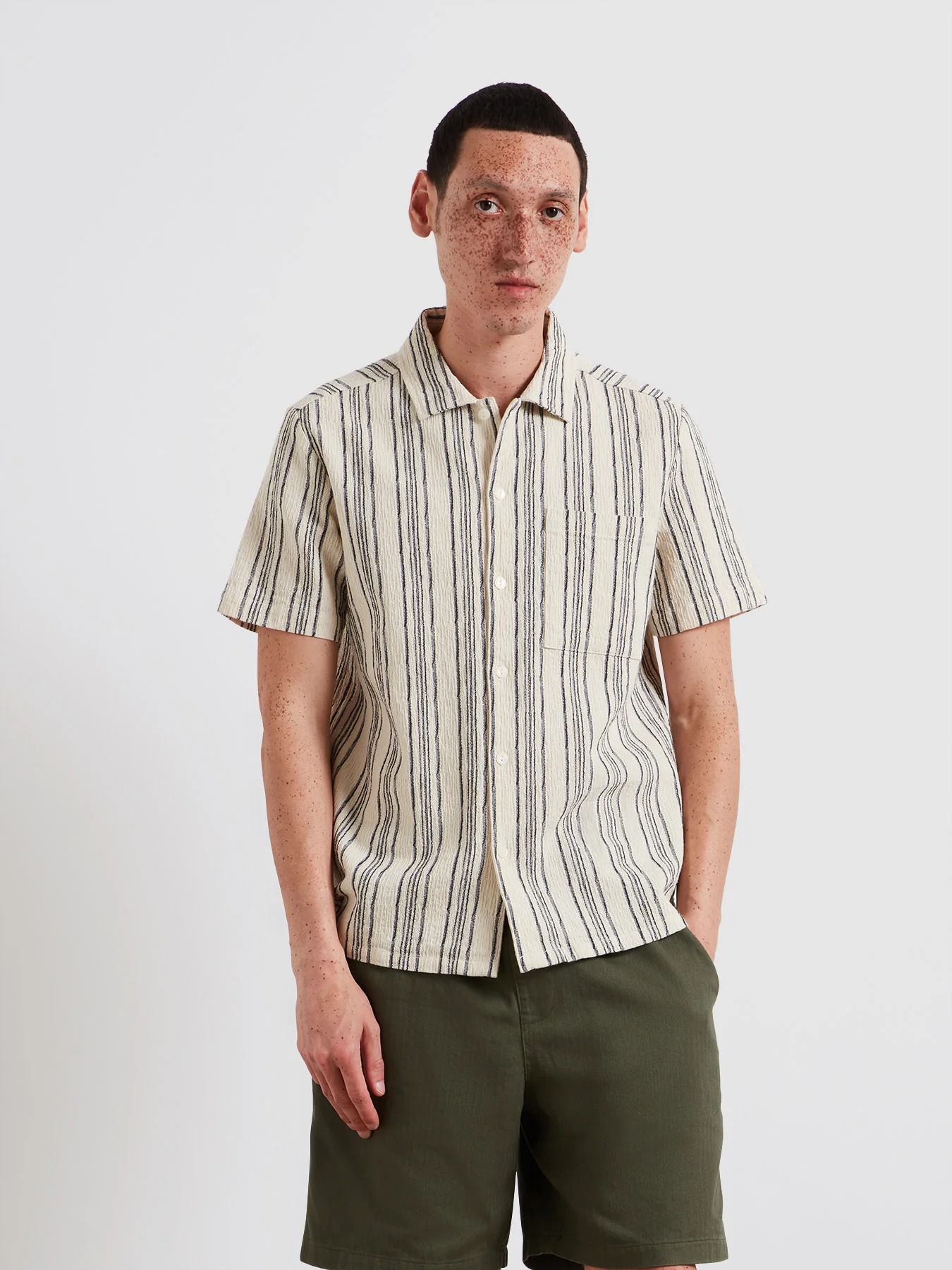 Simon Striped Short Sleeve Shirt In Ecru - Image 2