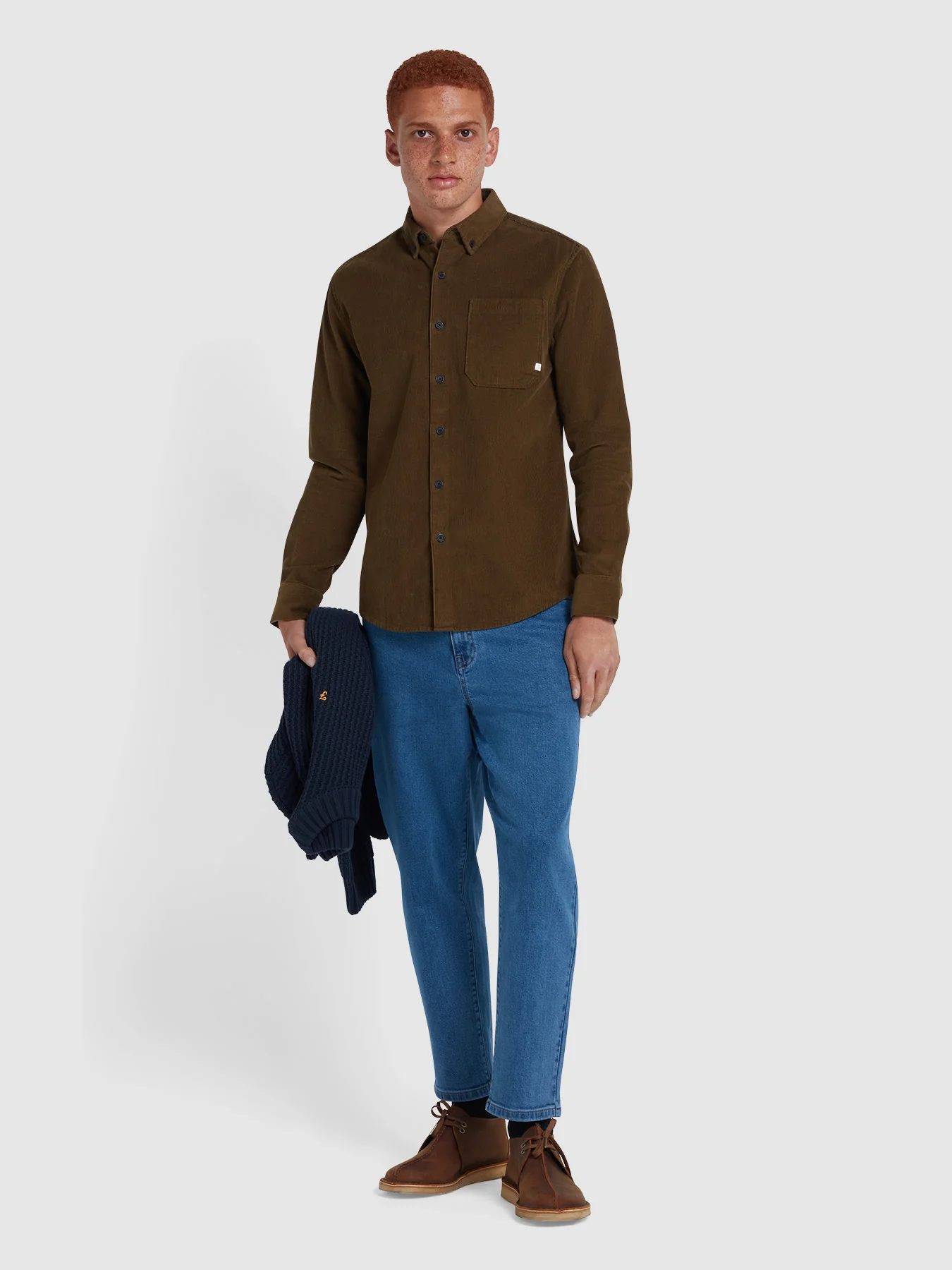 Spencer Casual Fit Corduroy Shirt In Green Khaki - Image 2