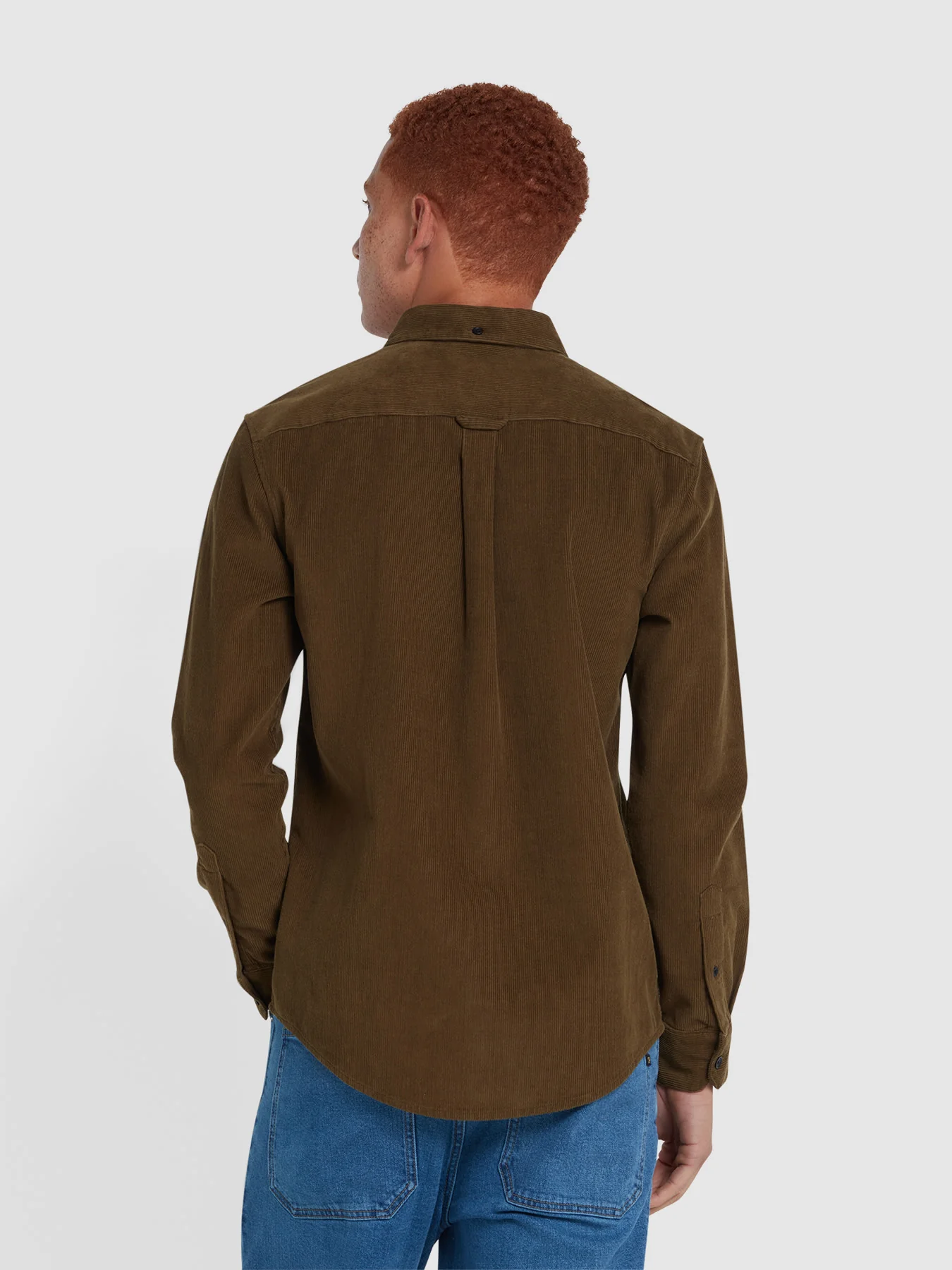 Spencer Casual Fit Corduroy Shirt In Green Khaki - Image 3