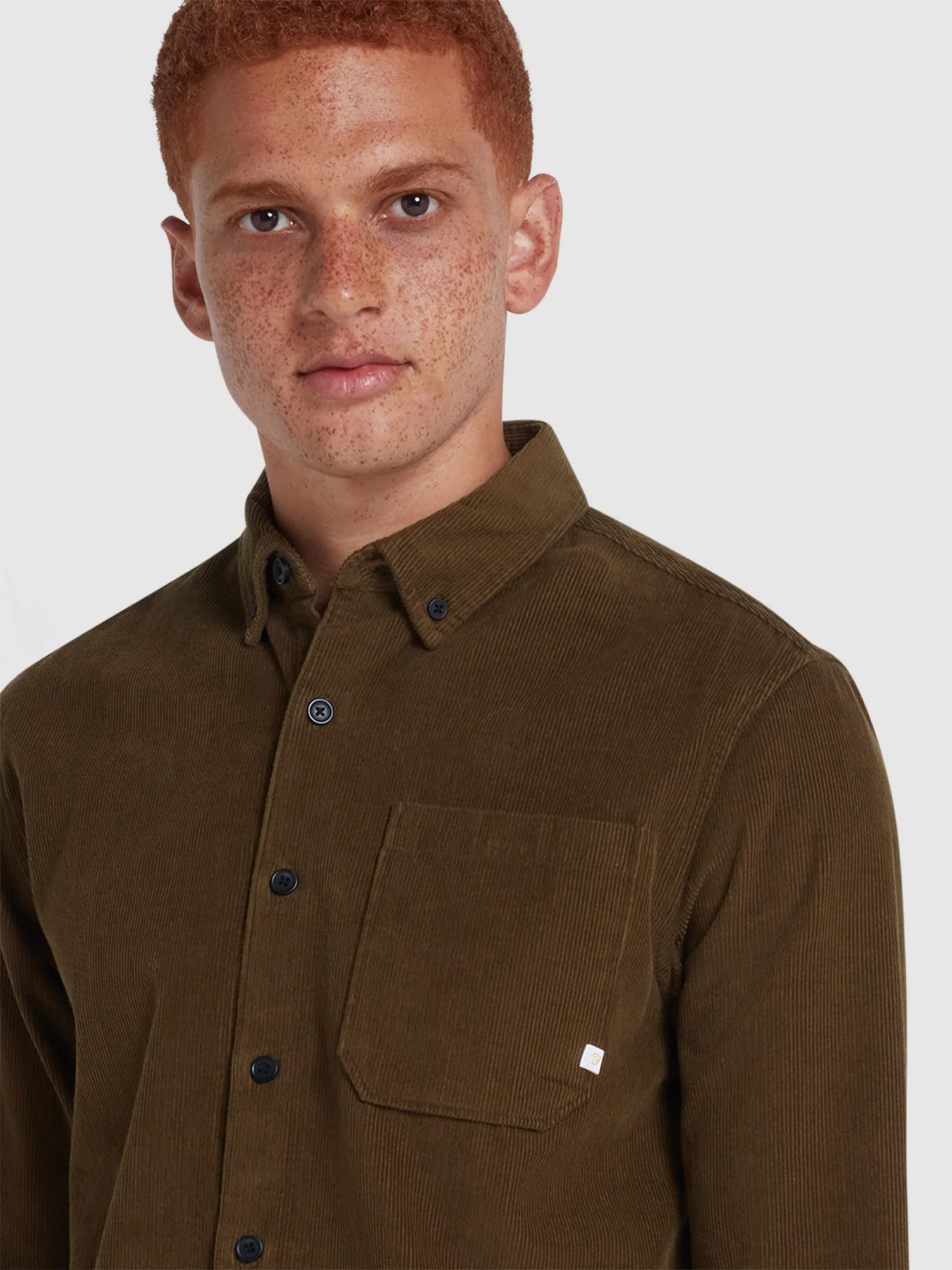 Spencer Casual Fit Corduroy Shirt In Green Khaki - Image 4