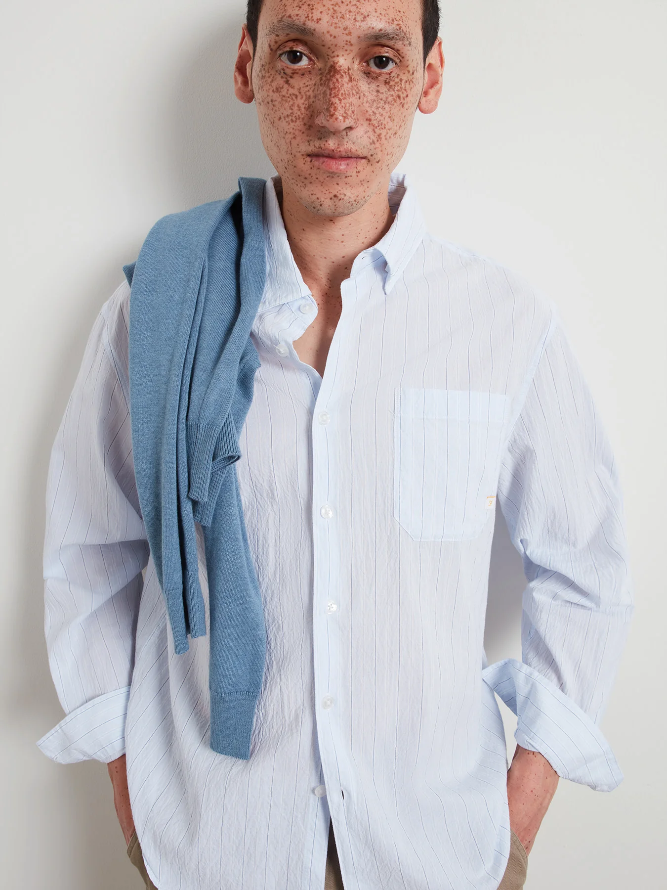Stanford Poplin Striped Shirt In Blue Tide