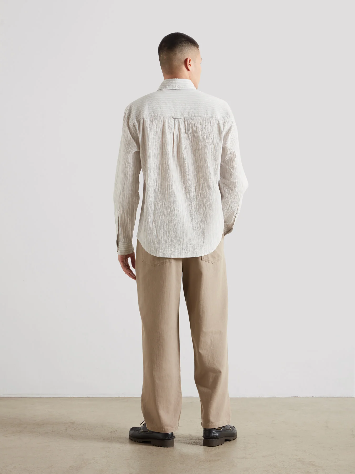 Stanford Poplin Striped Shirt In Stone Grey - Image 4