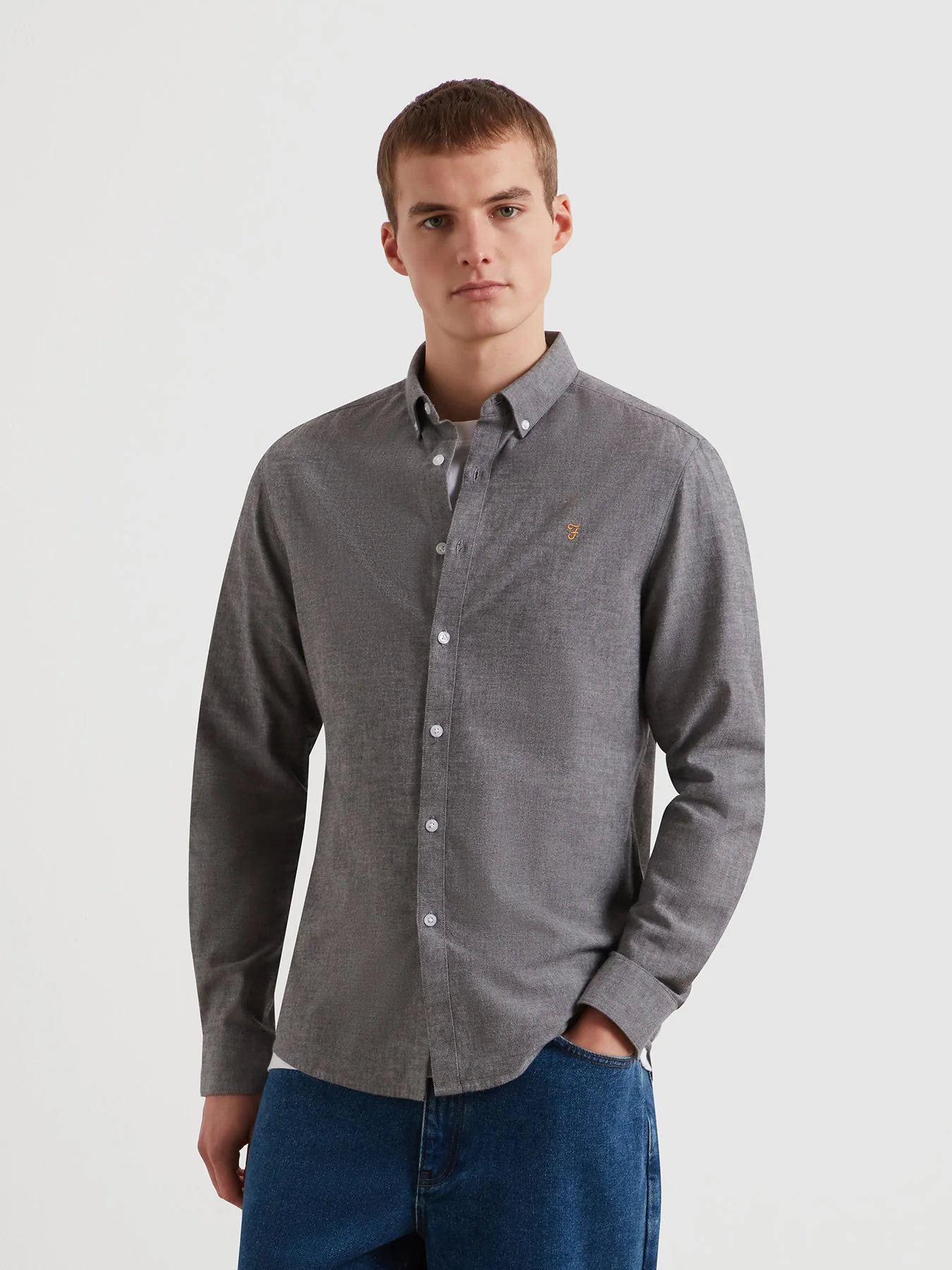 Steen Casual Fit Shirt In Mid Grey Marl