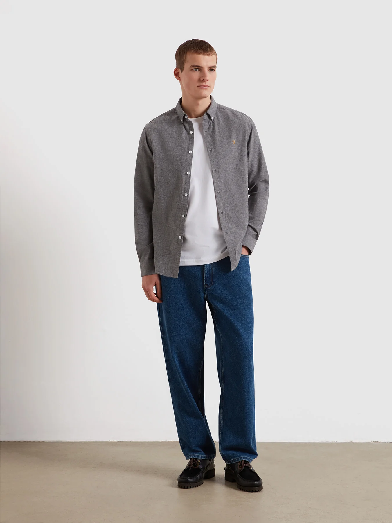 Steen Casual Fit Shirt In Mid Grey Marl - Image 2