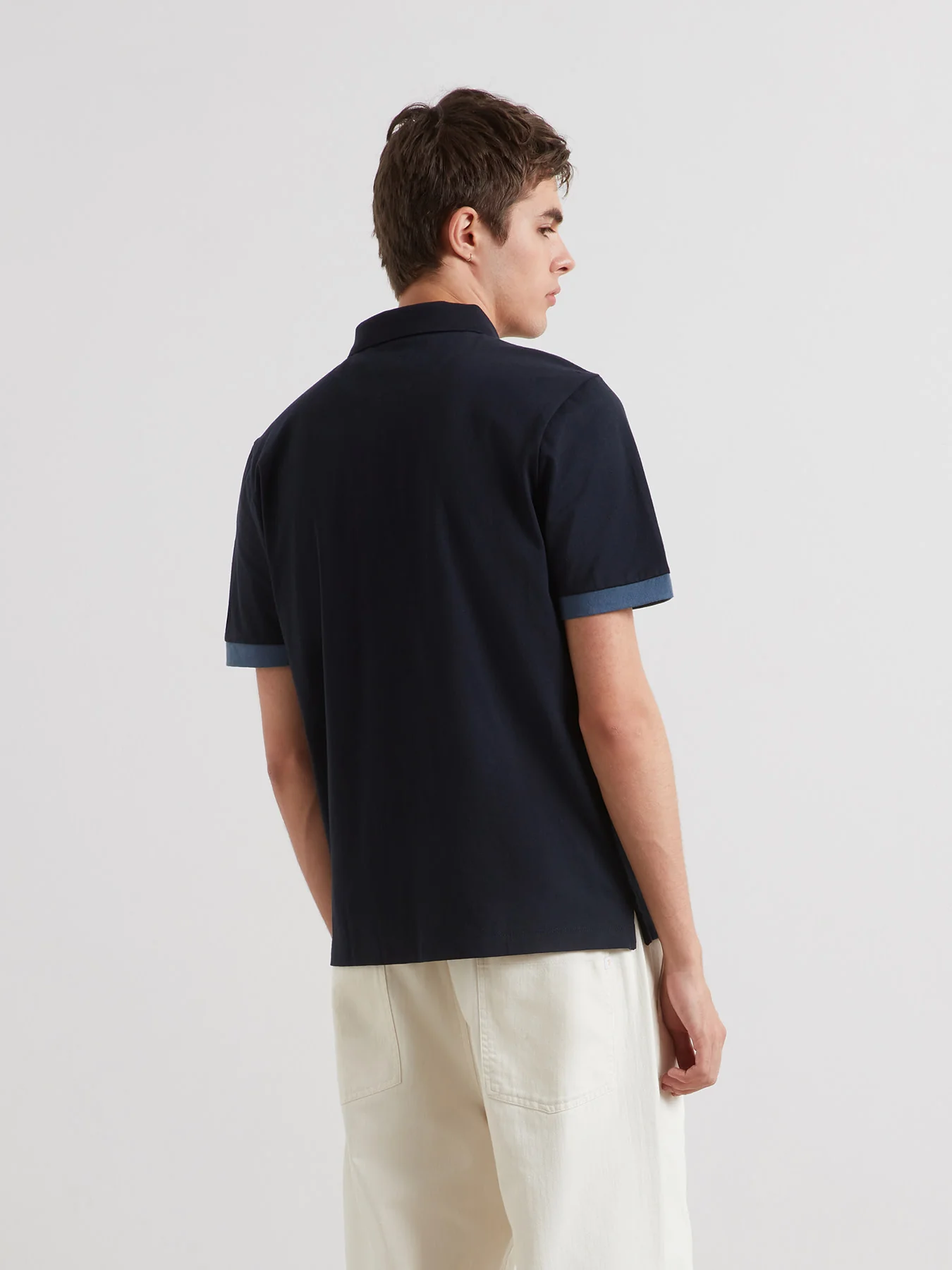 Swanside Panel Polo Shirt In True Navy - Image 3