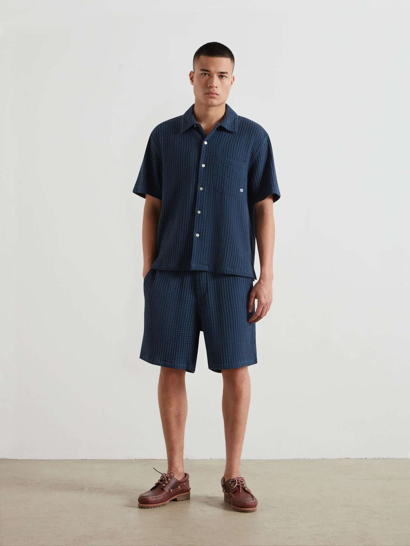 Swinton Waffle Shorts In Aegean Blue - Image 5