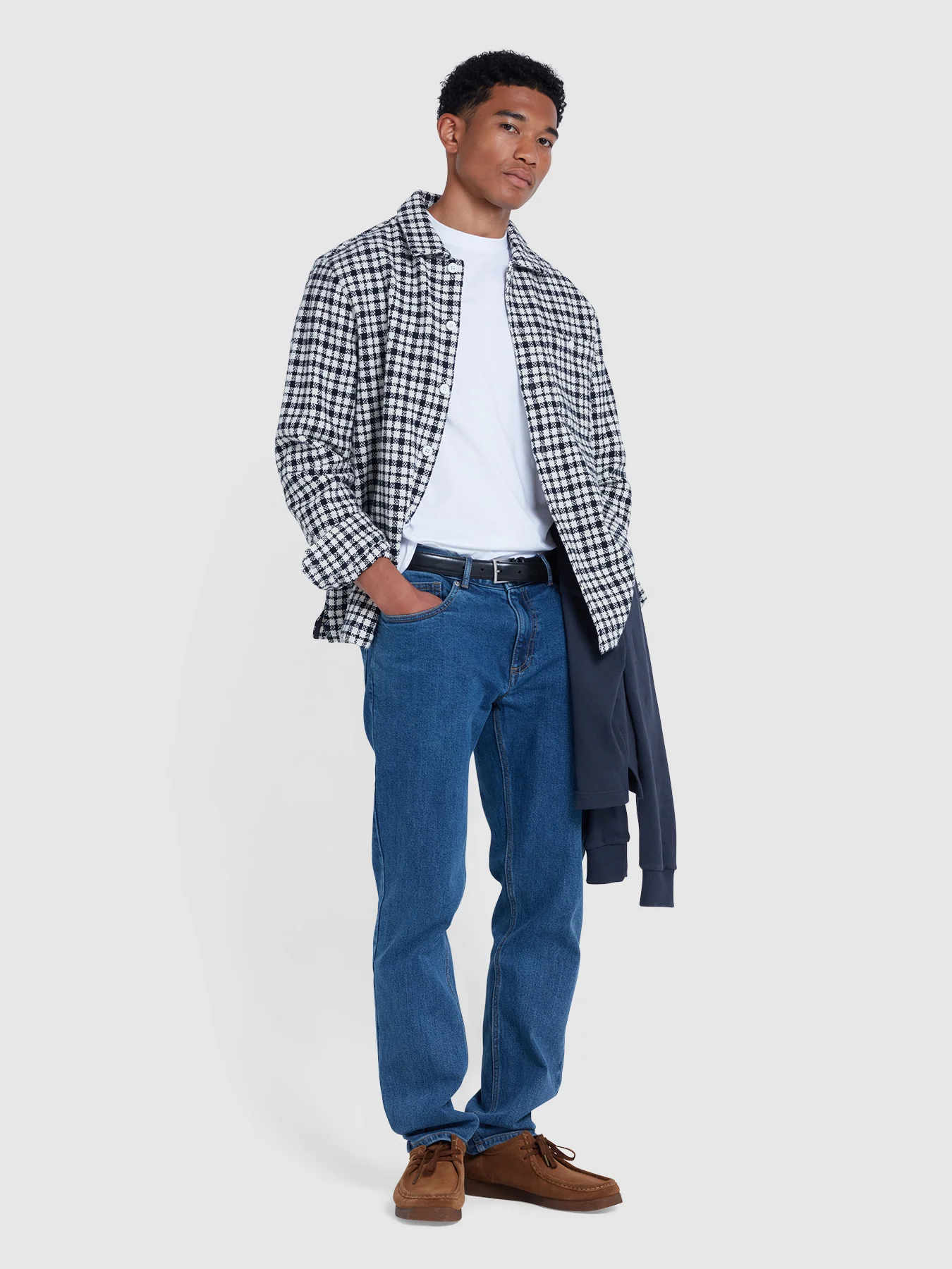 Thawley Check Overshirt In True Navy - Image 2