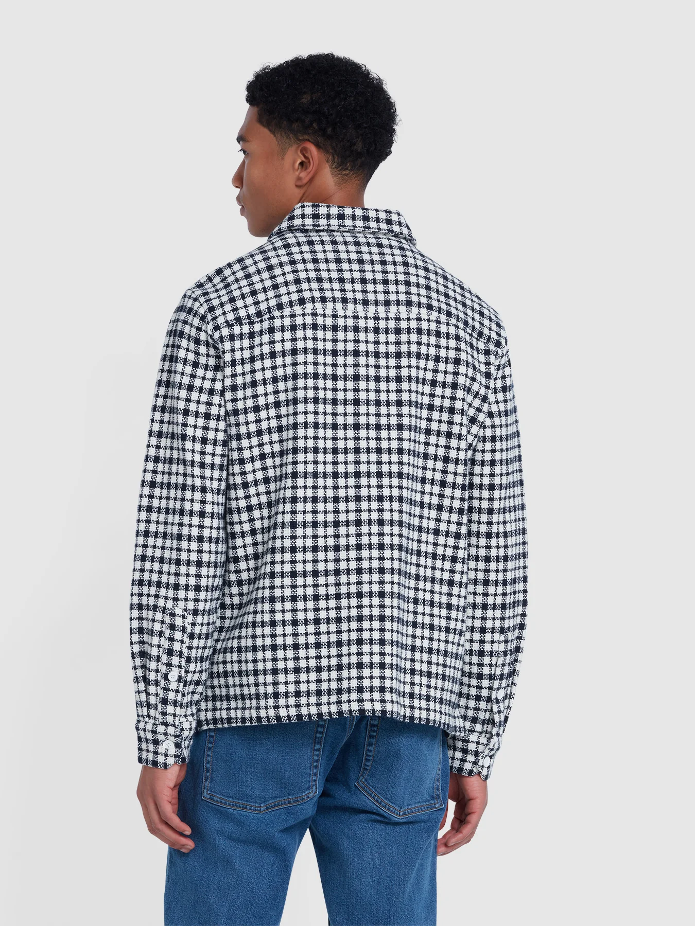 Thawley Check Overshirt In True Navy - Image 3
