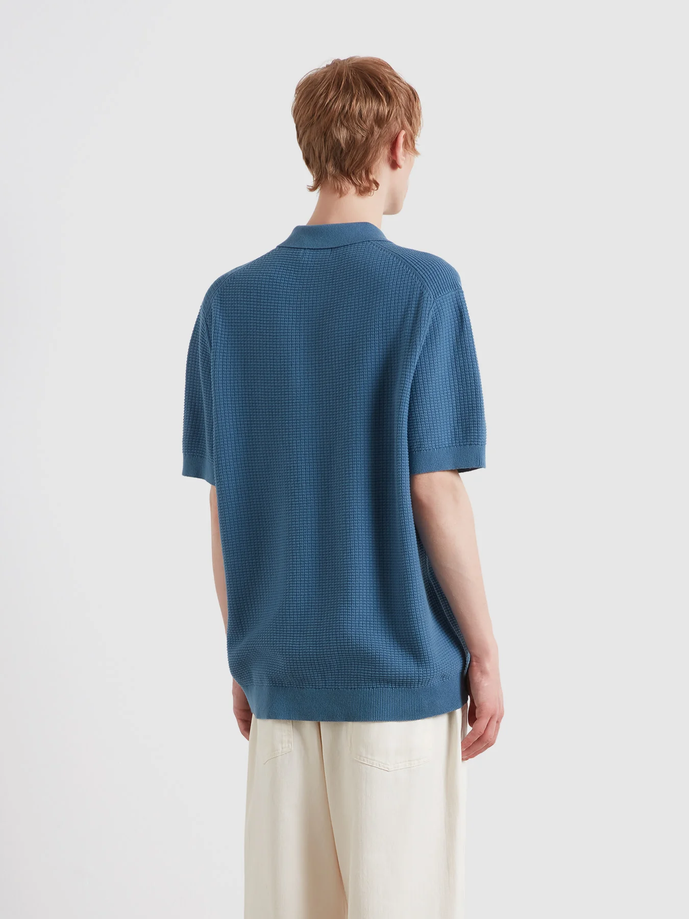 Thornley Knitted Polo Shirt In Blue Tide - Image 3