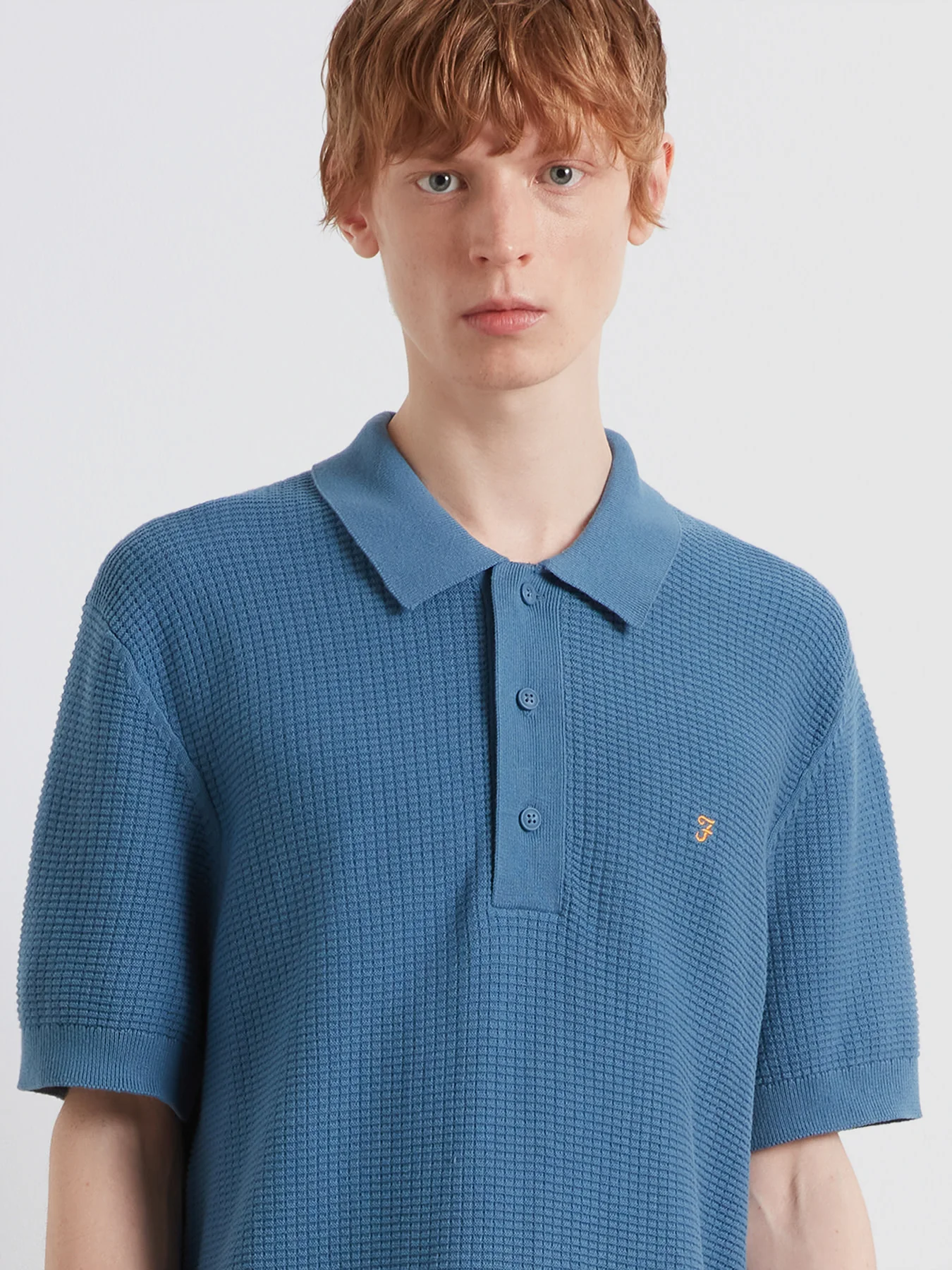 Thornley Knitted Polo Shirt In Blue Tide - Image 4