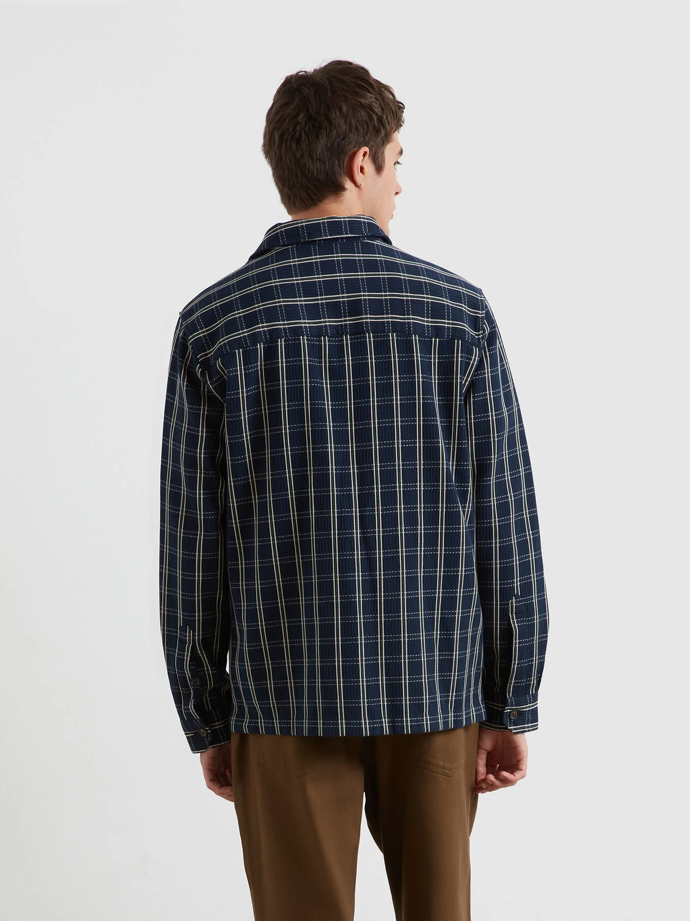 Wallasey Check Overshirt In True Navy - Image 3